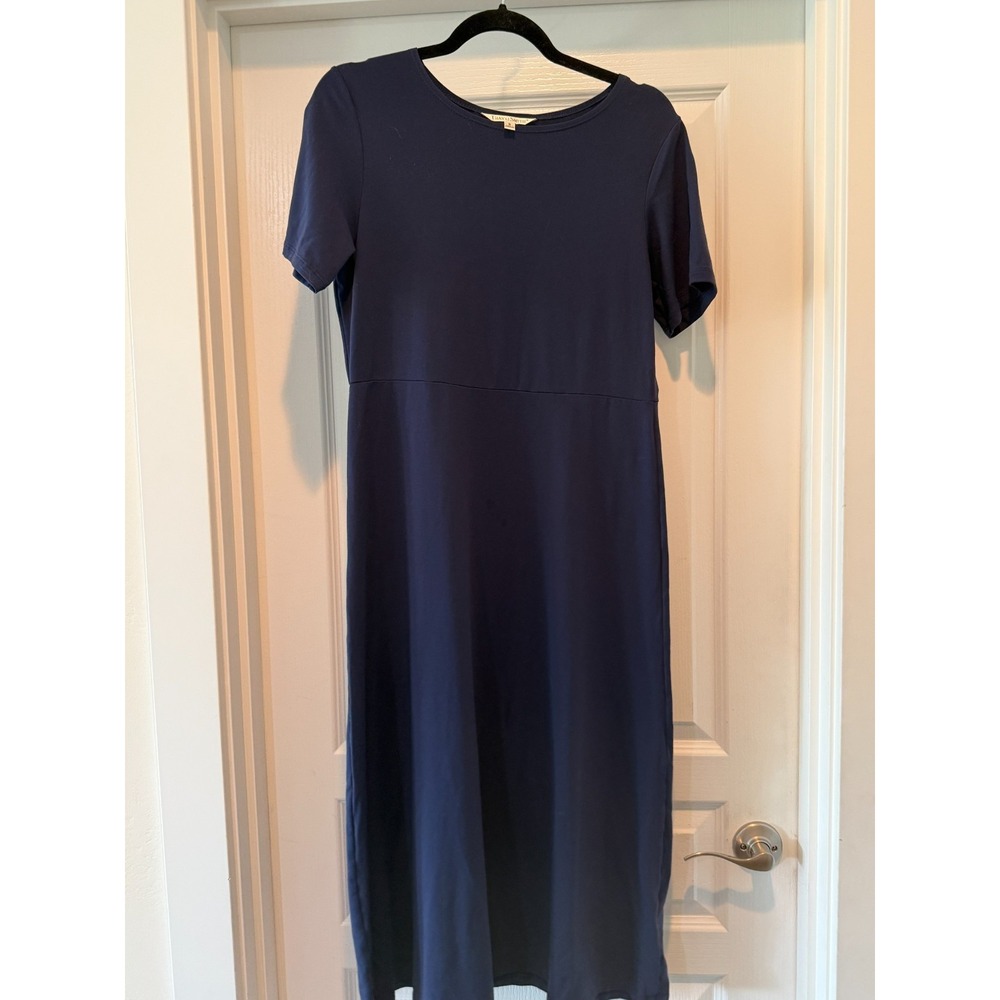 Travel Smith Midi Stretch Knit Dress Navy USA Made Short Sleeve Versatile Small